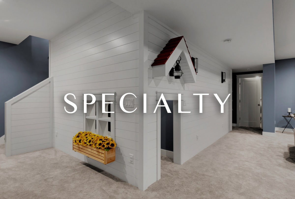 Image of a finished specialized basement remodel functioning as a button to view gallery